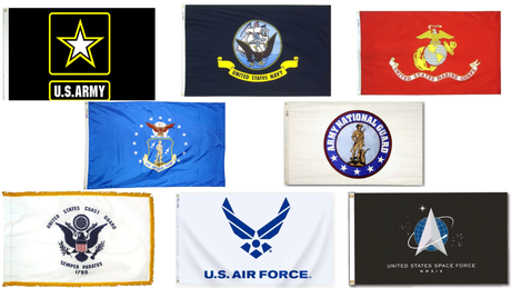 Military Support Flags representing all six U.S. military branches
