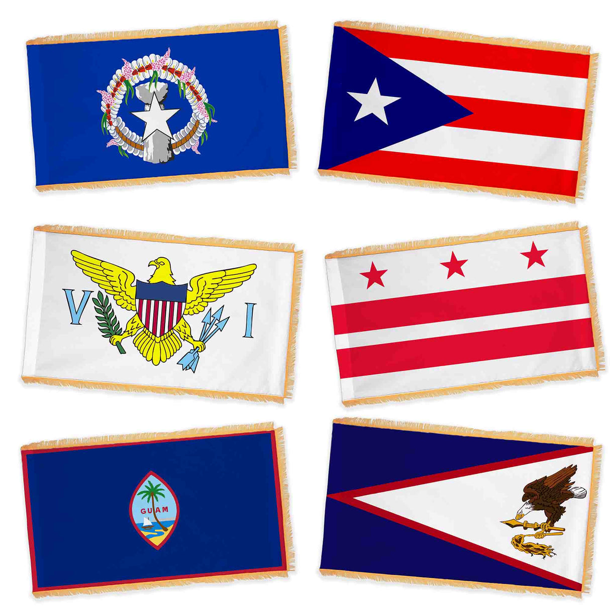 Collection of 6 US Territories with fringe