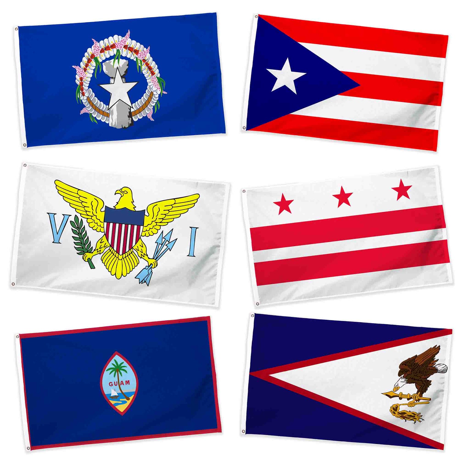 Collection of 6 US Territories with grommets