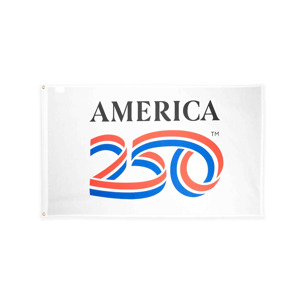 America250 white poly cotton flag with heading and grommets