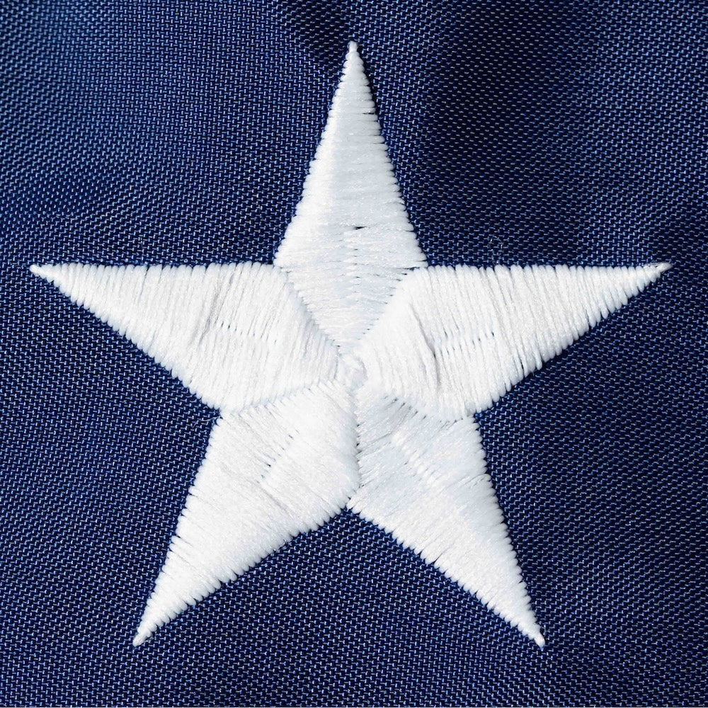 Betsy Ross 1776-2026 embroidered nylon flag star close up
