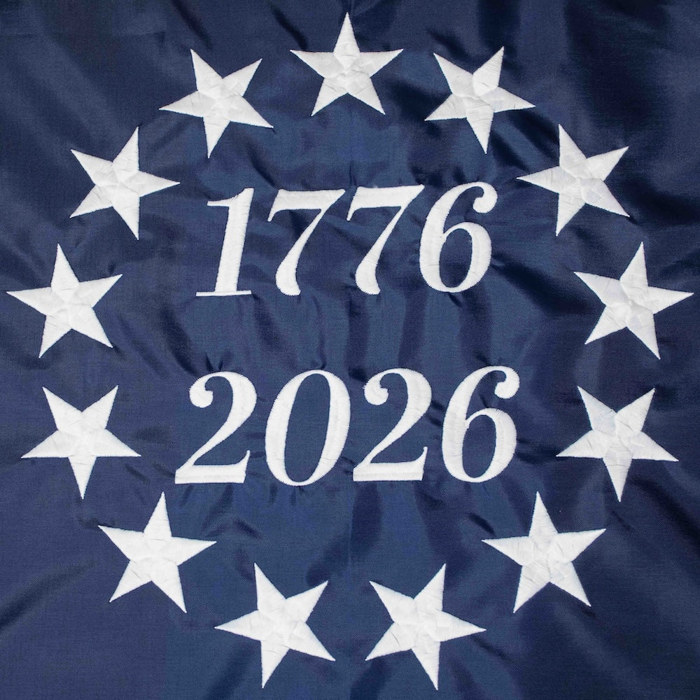 Betsy Ross 1776-2026 embroidered nylon pulldown star field