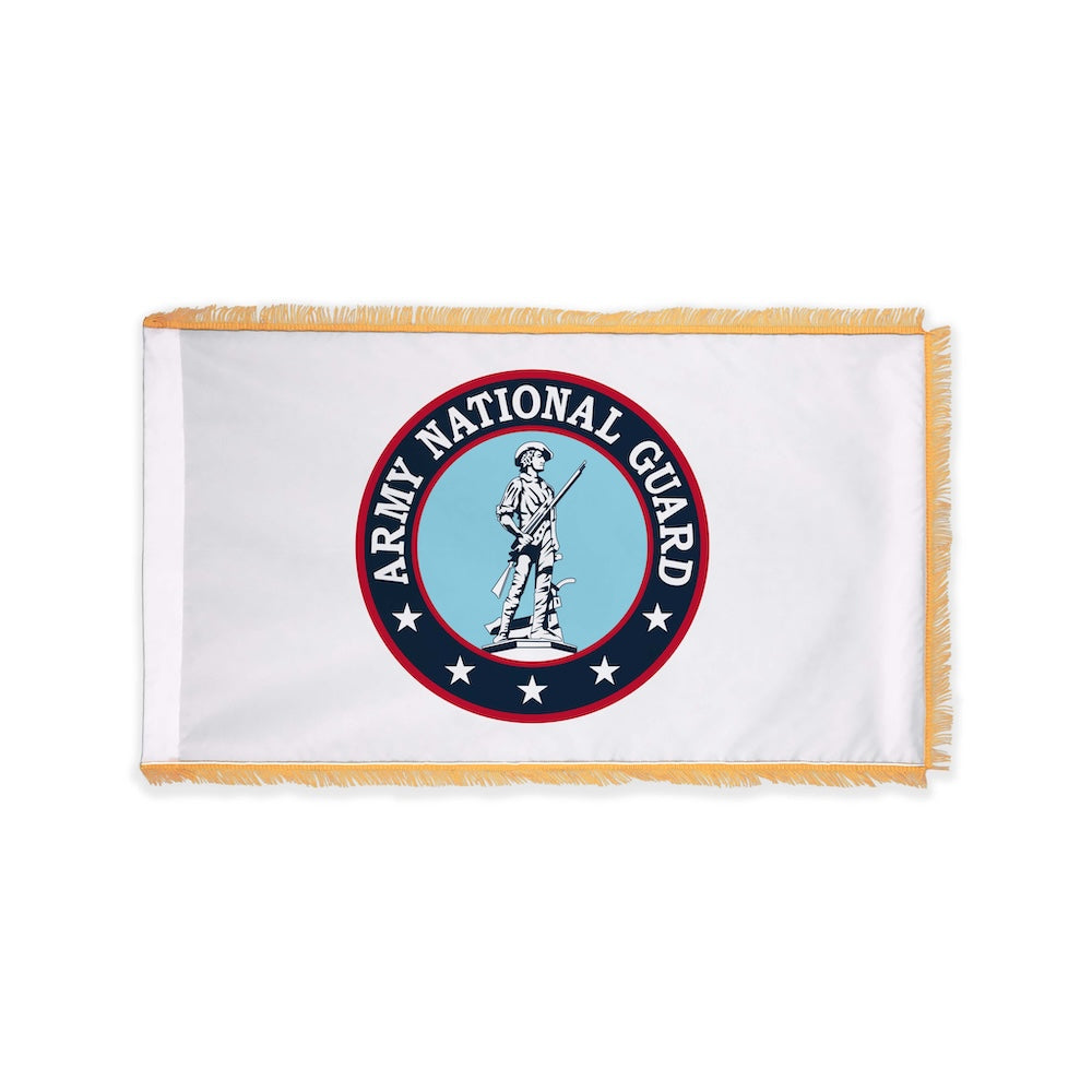 Indoor Army National Guard flag with pole sleeve and fringe