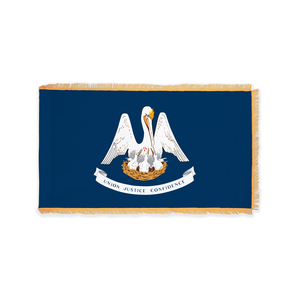 Louisiana state flag with pole sleeve and fringe