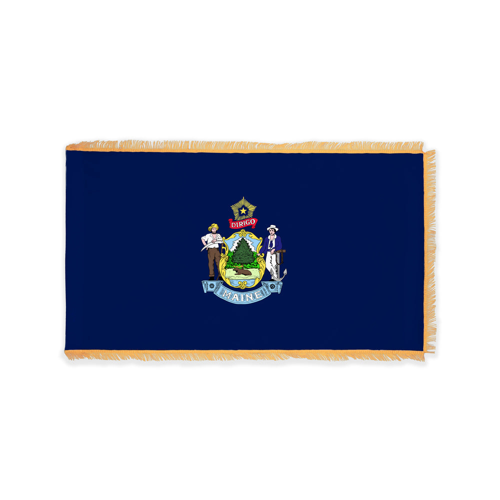 Maine state flag with pole sleeve and fringe