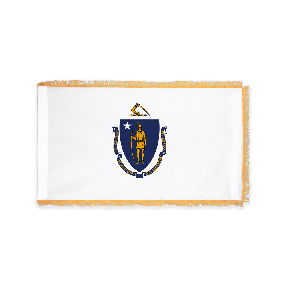 Massachusetts state flag with pole sleeve and fringe