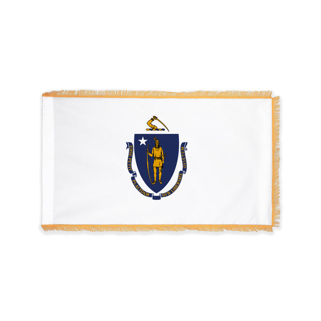 Massachusetts state flag with pole sleeve and fringe