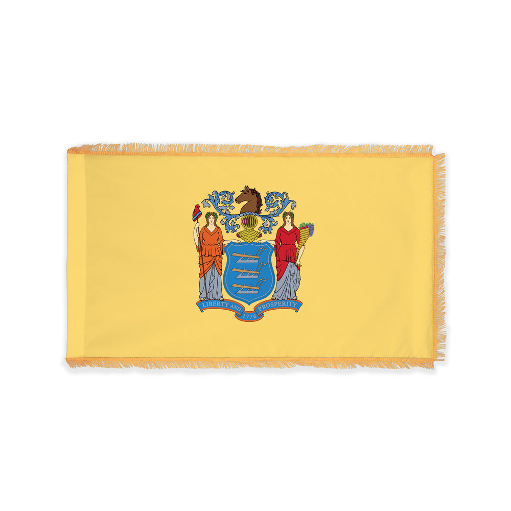 New Jersey state flag with pole sleeve and fringe