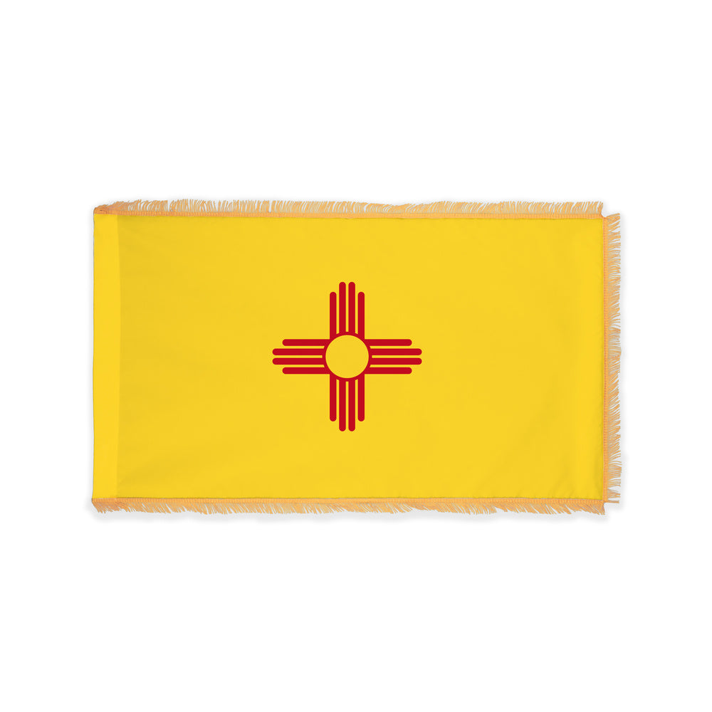 New Mexico state flag with pole sleeve and fringe