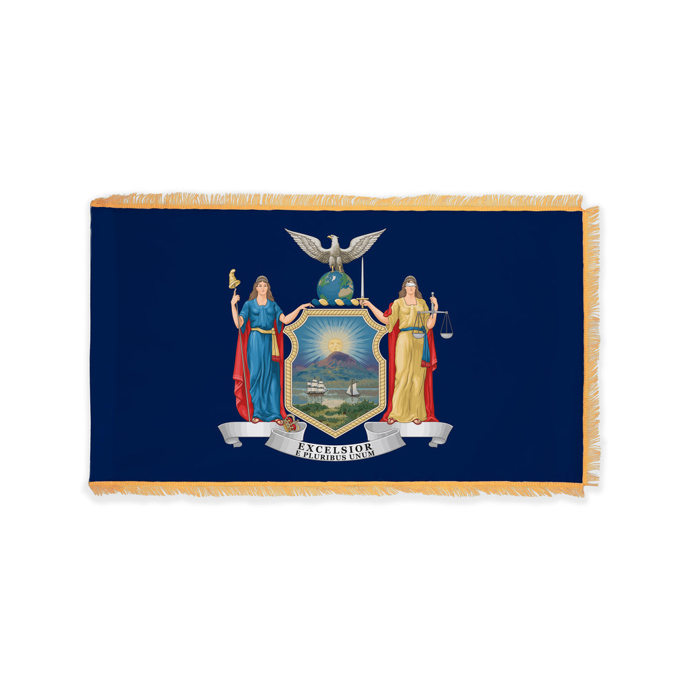 New York state flag with pole sleeve and fringe