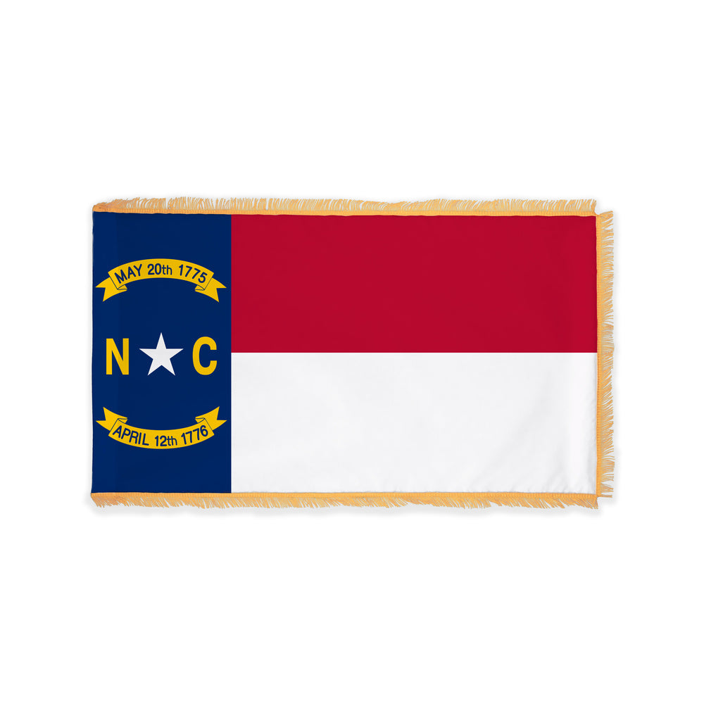 North Carolina state flag with pole sleeve and fringe