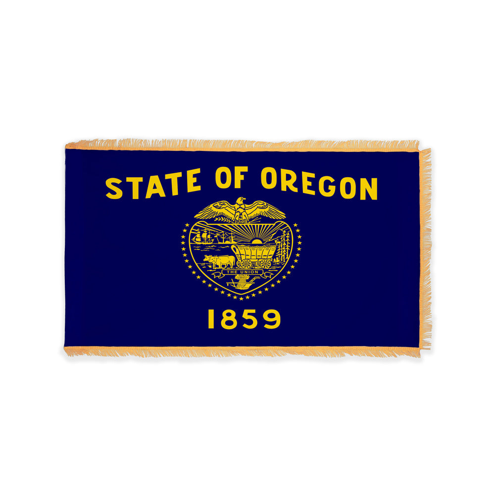 Oregon state flag with pole sleeve and fringe