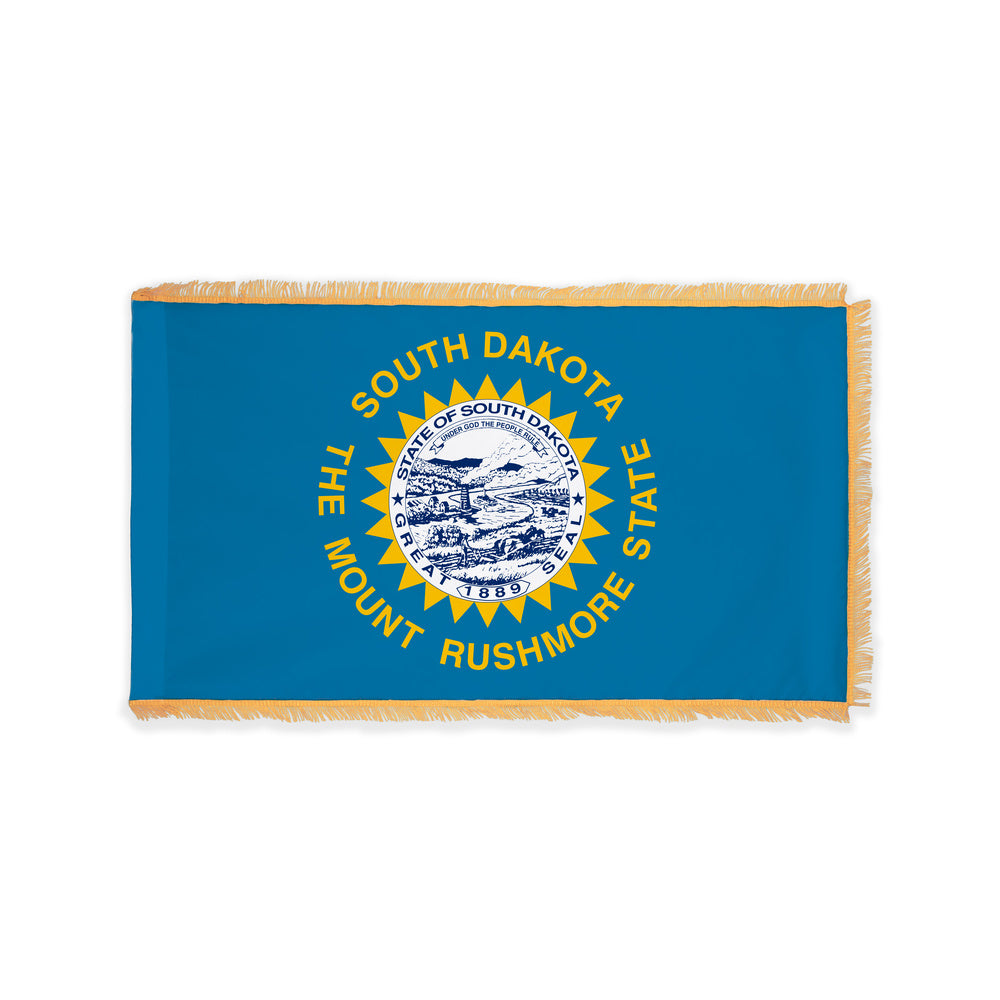 South Dakota state flag with pole sleeve and fringe