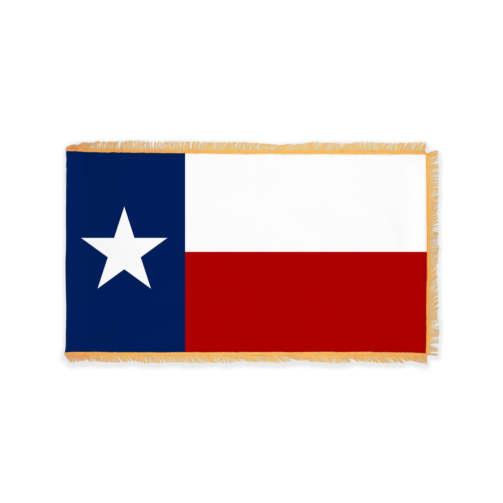 Texas state flag with pole sleeve and fringe