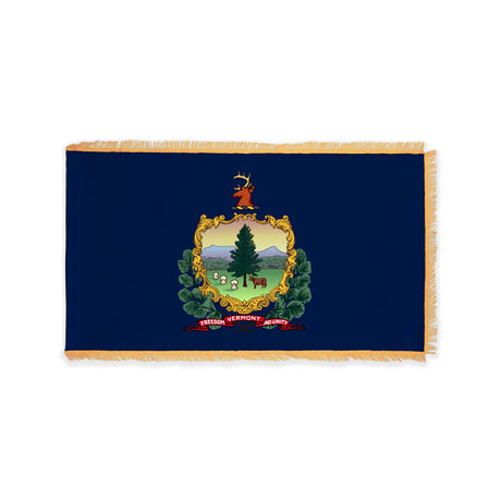 Vermont state flag with pole sleeve and fringe