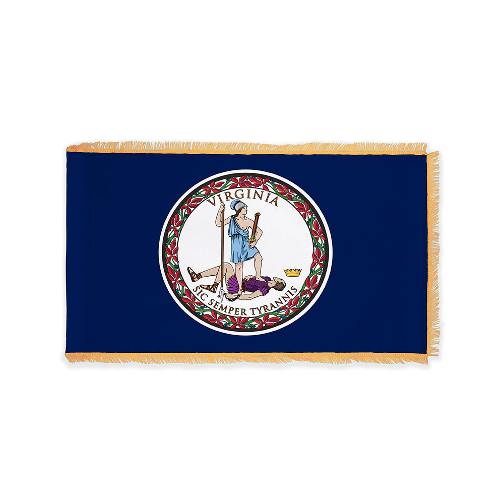 Virginia state flag with pole sleeve and gold fringe