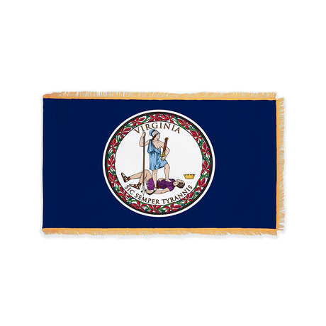 Virginia state flag with pole sleeve and gold fringe
