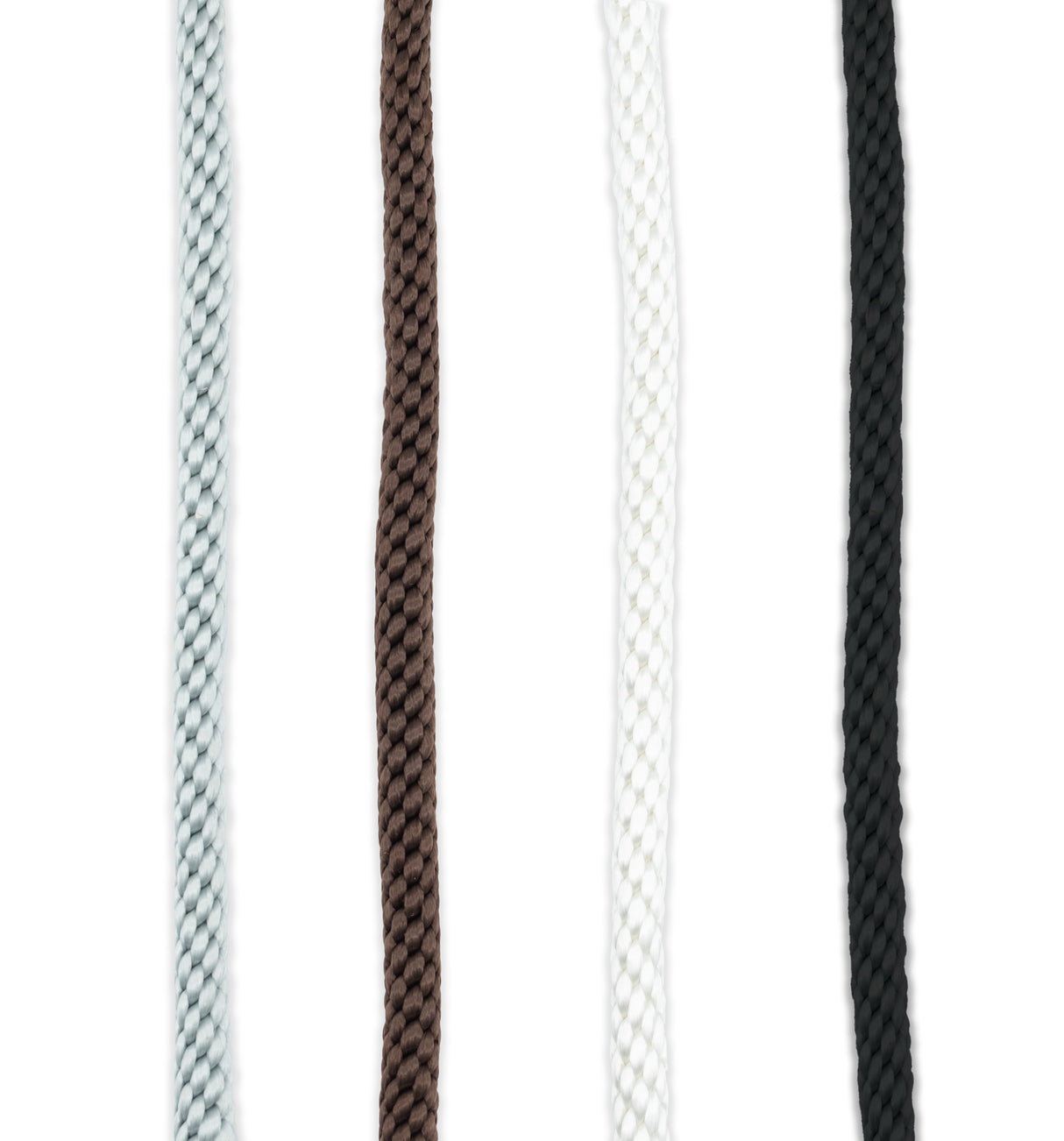 Silver, bronze, white, and black halyard rope cut to length for flagpoles, durable outdoor-grade cord for raising and lowering flags