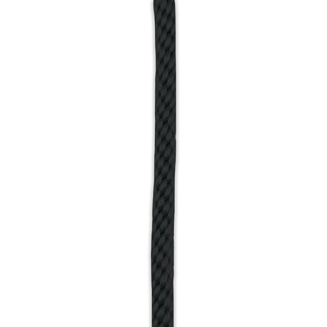 Black halyard rope cut to length for flagpoles, durable outdoor-grade cord for raising and lowering flags.