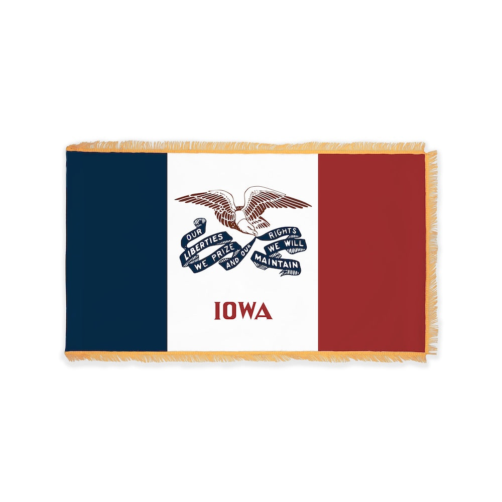 Iowa state flag with pole sleeve and fringe
