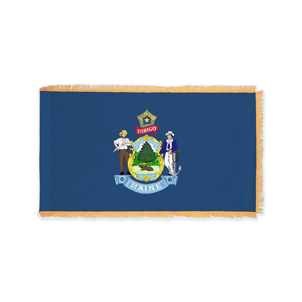 Maine state flag with pole sleeve and fringe