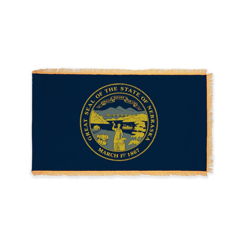 Nebraska state flag with pole sleeve and fringe