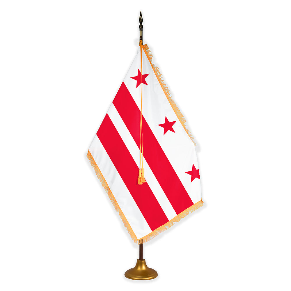 District of Columbia deluxe oak indoor flag set with gold fringe on metal stand