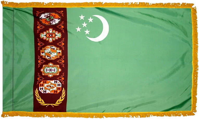 Turkmenistan Flag with Fringe - For Indoor Use