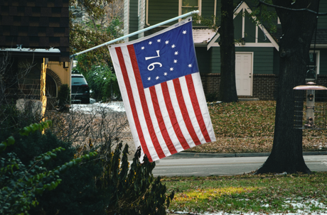 The Bennington Flag displayed during a historic commemoration of the 250th anniversary of the United States