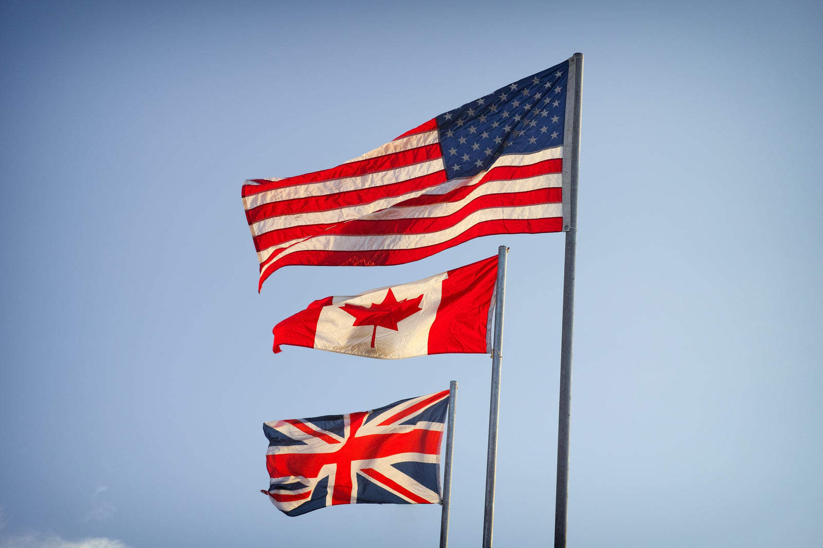 The US flag with the Canadian and UK flag