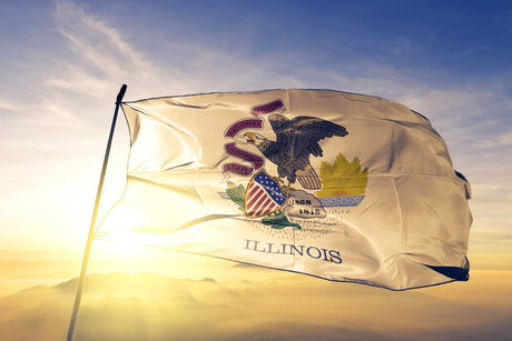 Illinois State Flag flying in the sun