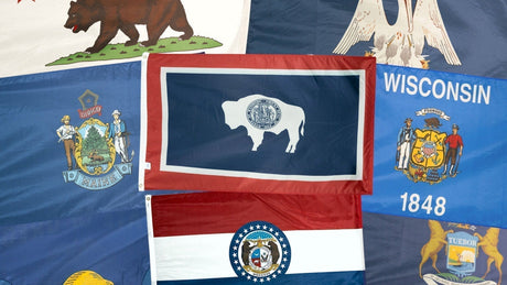 Collage of U.S. state flags featuring animal symbols