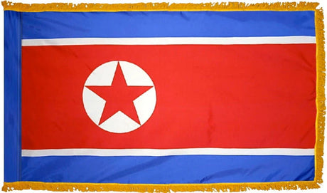 North Korea Flag with Fringe - For Indoor Use