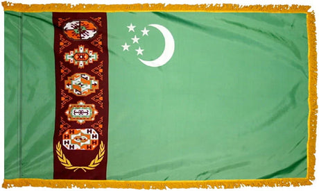 Turkmenistan Flag with Fringe - For Indoor Use