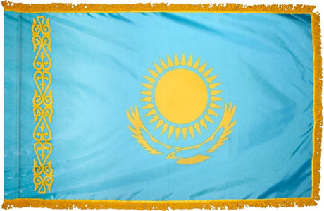 Kazakhstan Flag with Fringe - For Indoor Use