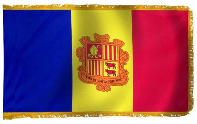 Andorra Flag with Fringe - For Indoor Use