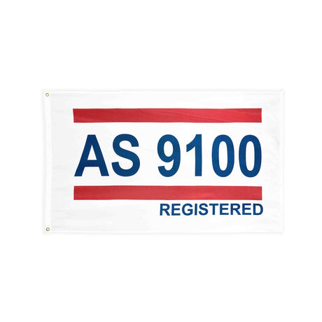 AS 9100 red white blue flag with heading and grommets