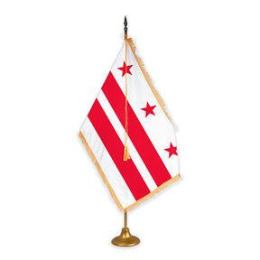 District of Columbia adjustable indoor flag set with gold fringe on metal stand