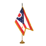 Ohio adjustable indoor flag set with gold fringe on metal stand