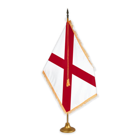 Alabama adjustable indoor flag set with gold fringe on metal stand