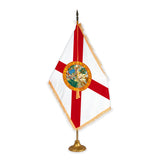 Florida adjustable indoor flag set with gold fringe on metal stand