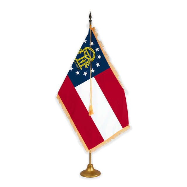 Georgia adjustable indoor flag set with gold fringe on metal stand