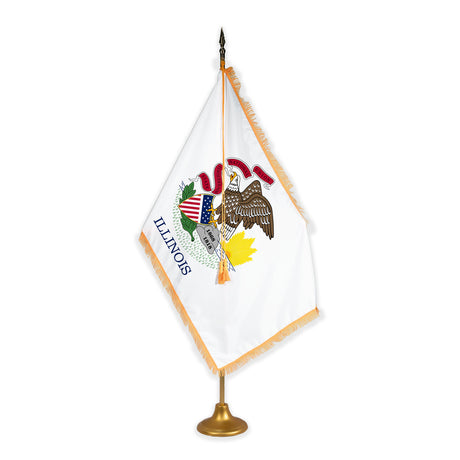 Illinois adjustable indoor flag set with gold fringe on metal stand