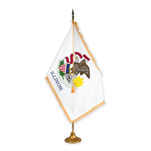 Illinois adjustable indoor flag set with gold fringe on metal stand