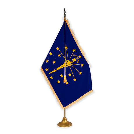 Indiana adjustable indoor flag set with gold fringe on metal stand