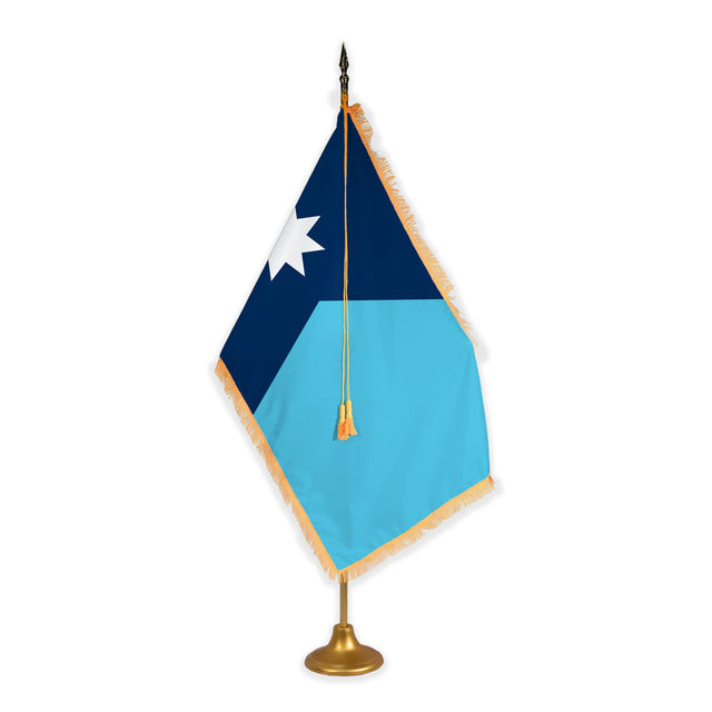 Minnesota adjustable indoor flag set with gold fringe on metal stand