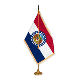 Missouri adjustable indoor flag set with gold fringe on metal stand