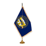 Nebraska adjustable indoor flag set with gold fringe on metal stand