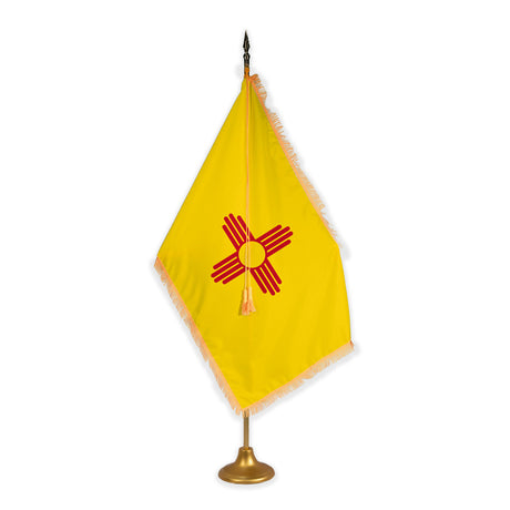 New Mexico adjustable indoor flag set with gold fringe on metal stand