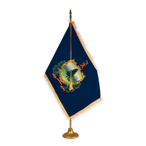 Vermont adjustable indoor flag set with gold fringe on metal stand
